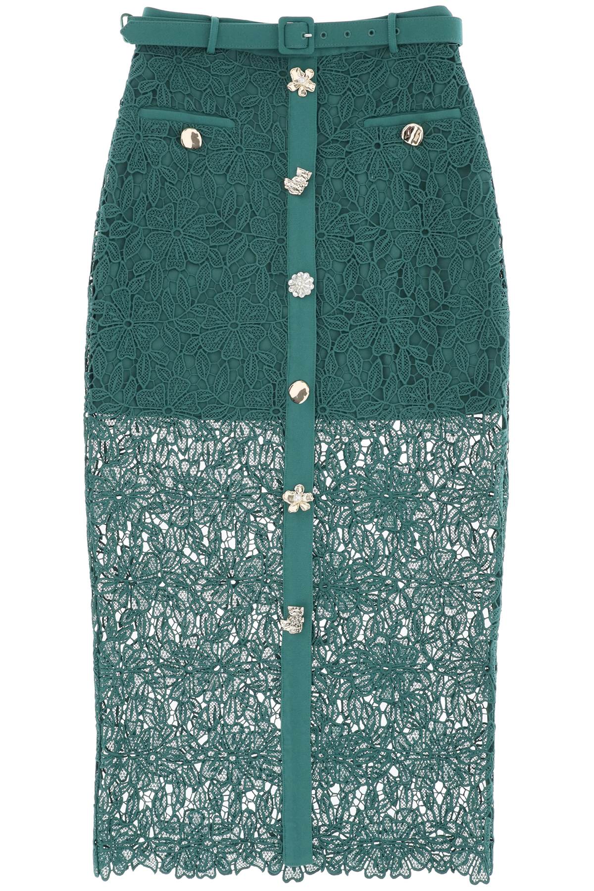 Self Portrait Replace With Double Quoteguipure Lace Midi   Green