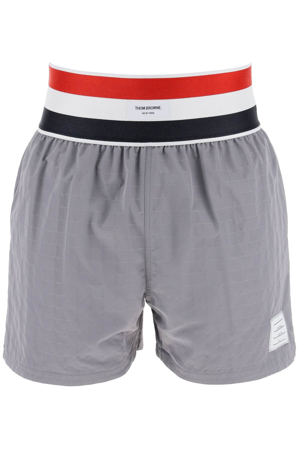 Thom Browne Nylon Bermuda Shorts With Elastic Band In Red   Grey