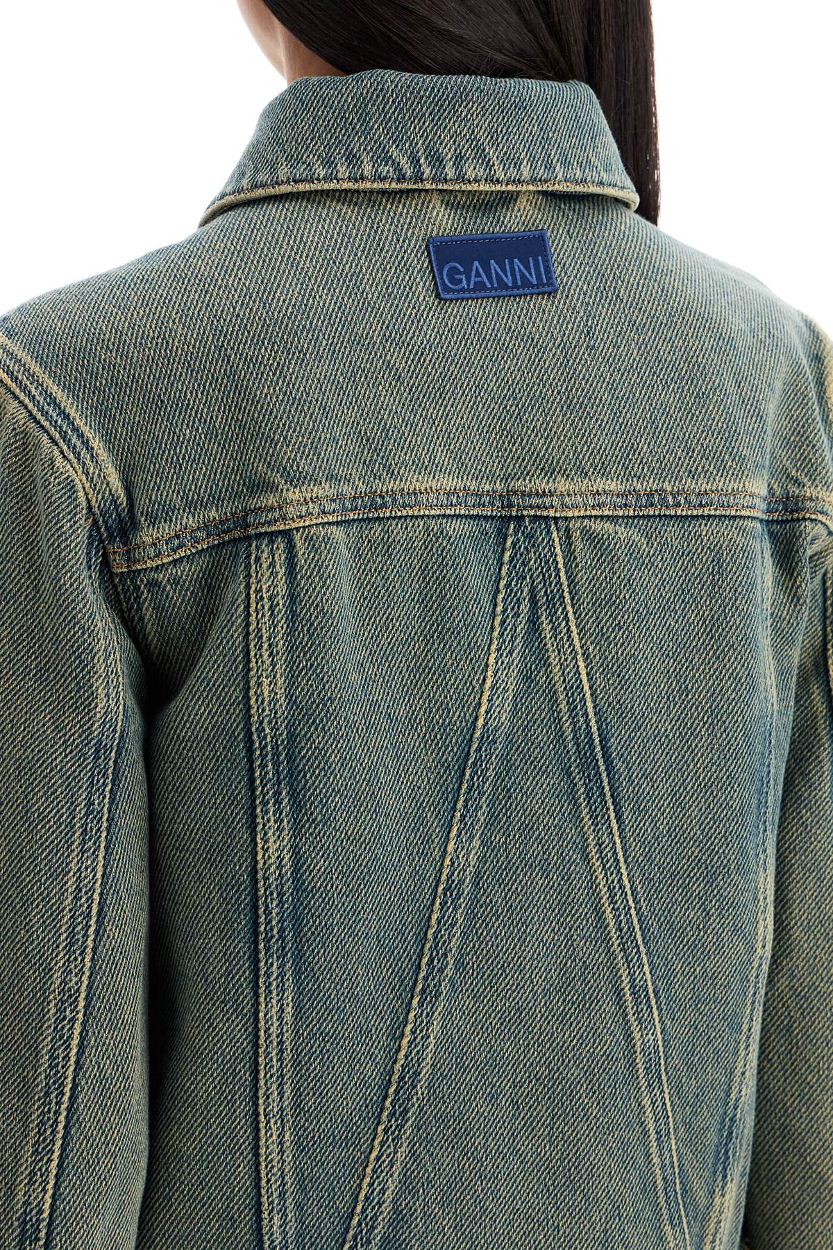 Ganni Short Overdyed Denim Jacket   Blue