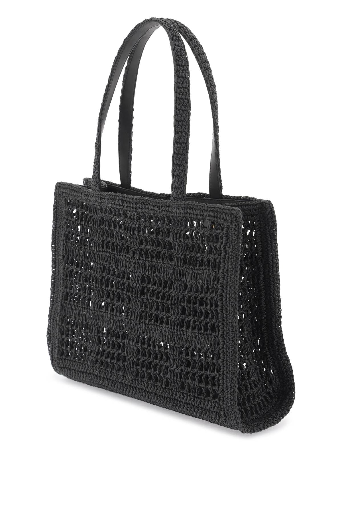 Tory Burch Ella Crochet Raffia Tote Bag In   Black