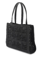 Tory Burch Ella Crochet Raffia Tote Bag In   Black