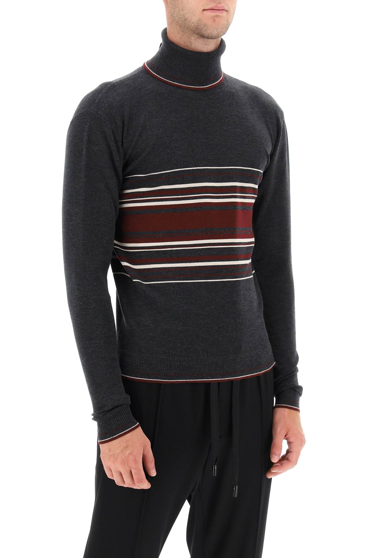 Dolce & Gabbana Striped Wool Turtleneck Sweater   Grey