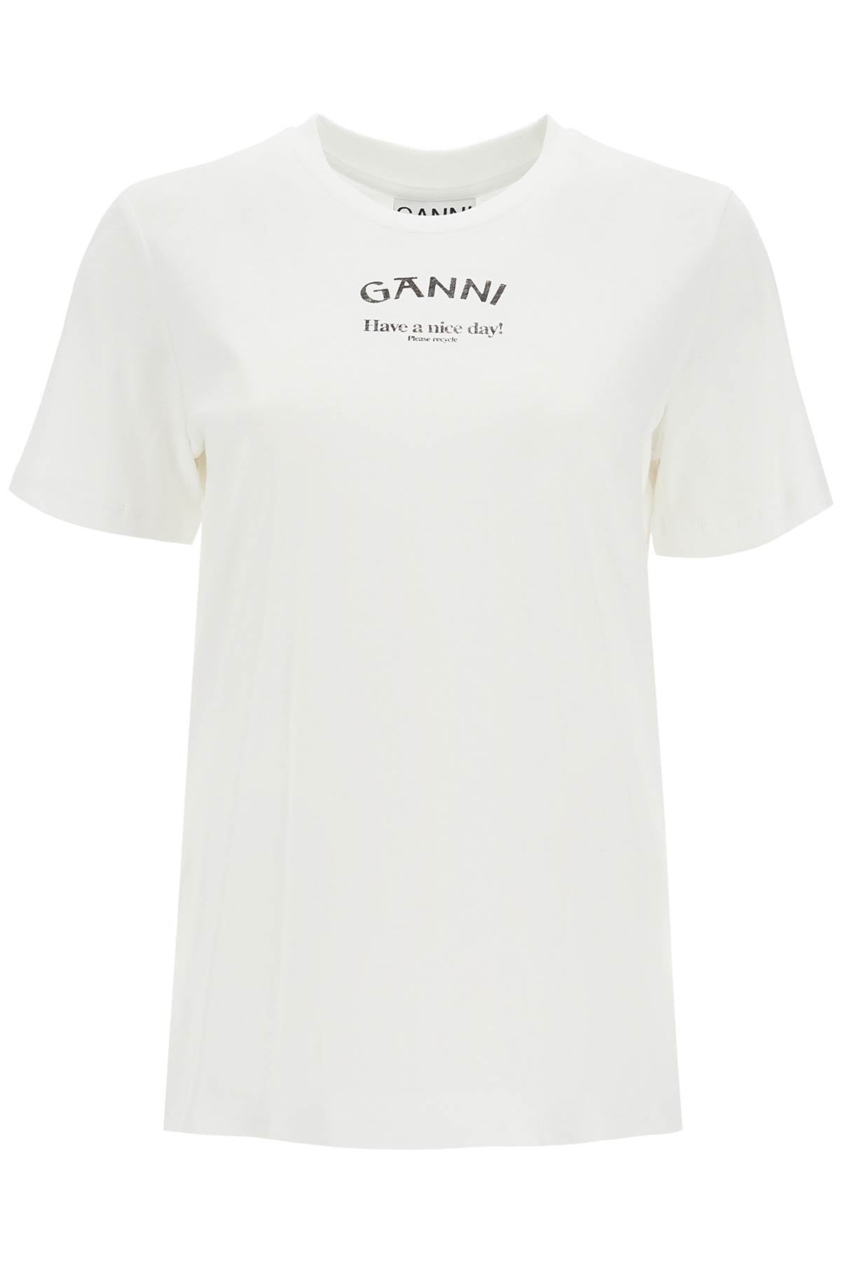 Ganni Printed Relaxed Fit T Shirt   White