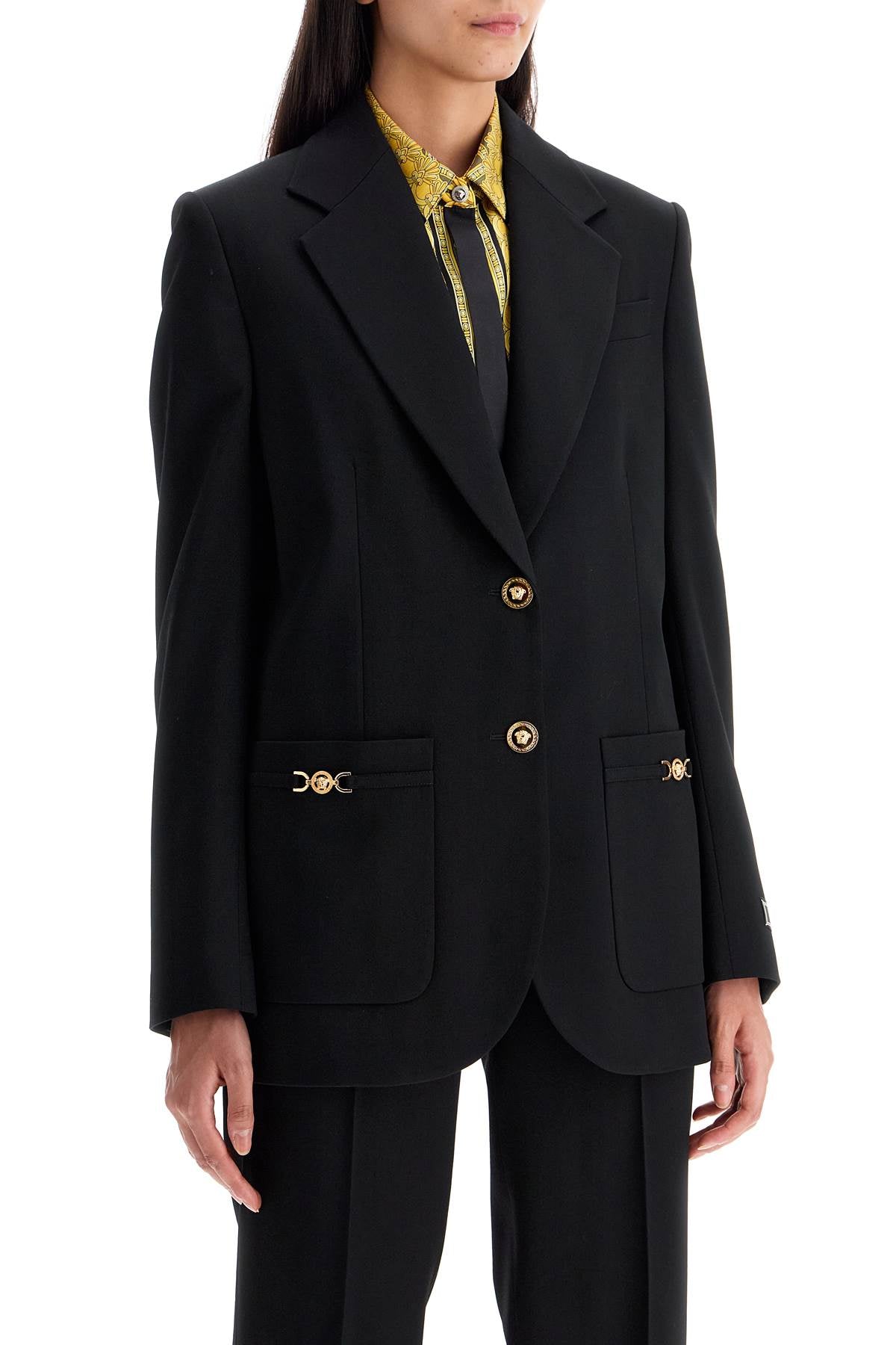 Versace Single Breasted Wool Stretch Blazer   Black