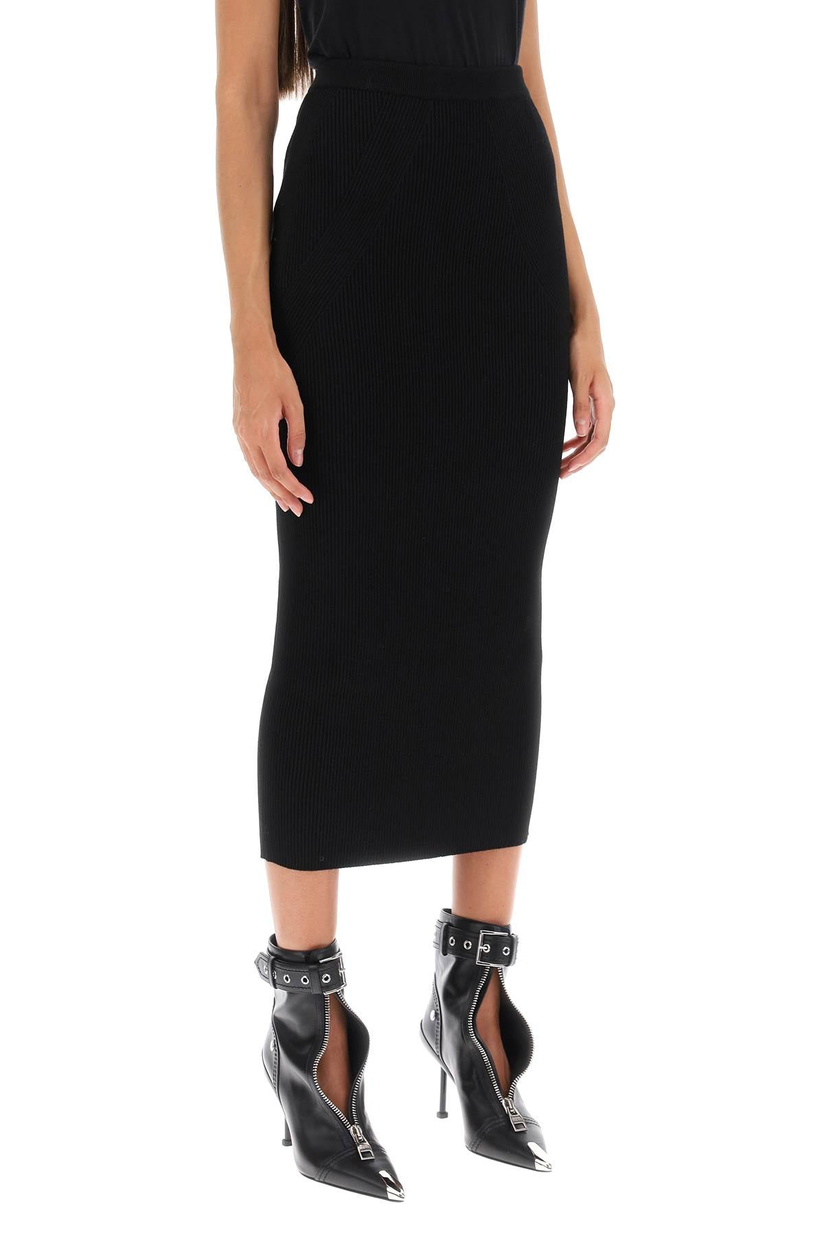 Alexander Mcqueen Ribbed Knit Pencil Skirt   Black