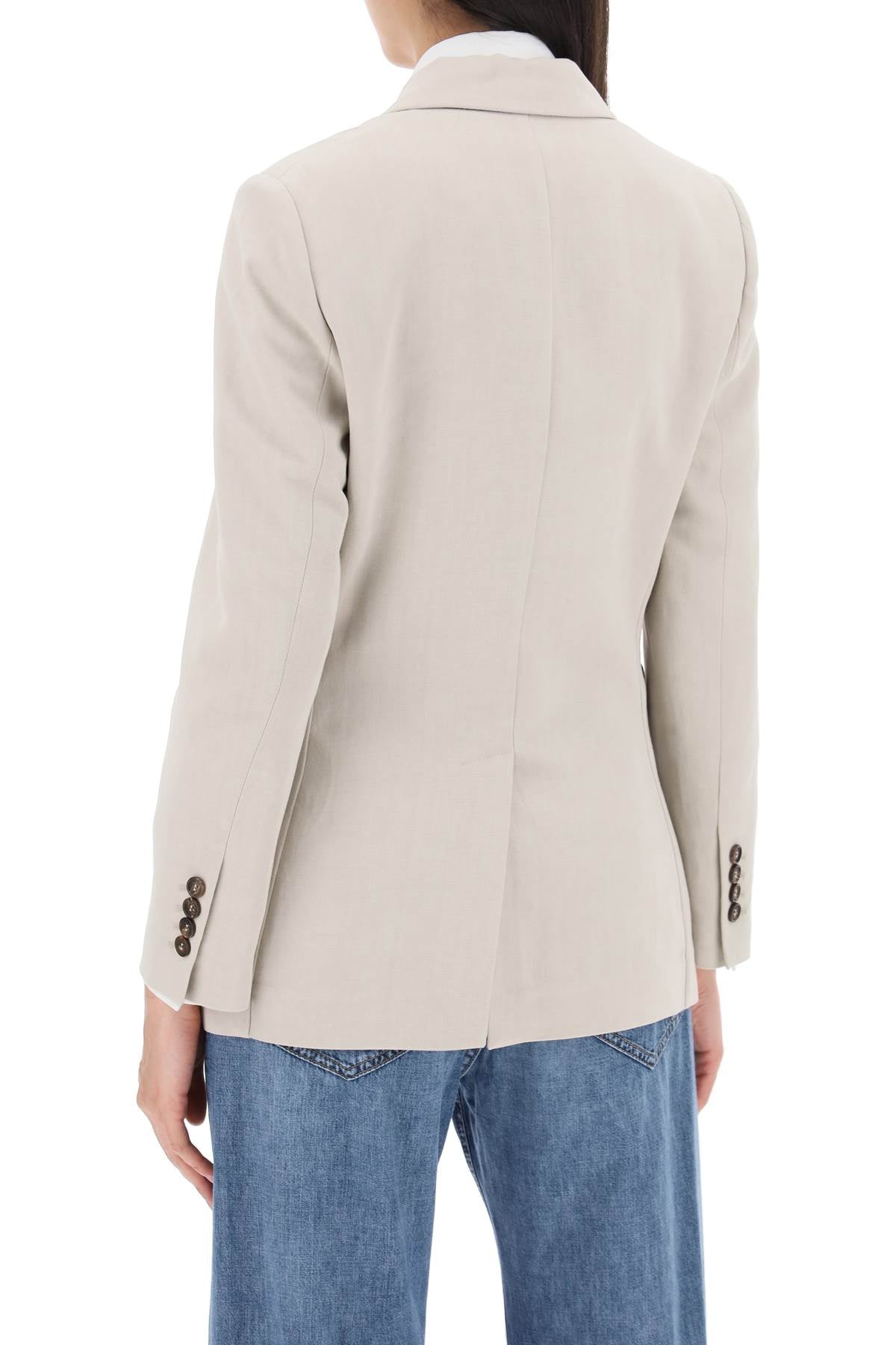 Brunello Cucinelli Twill Jacket With Monile Detail   Beige