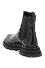 Alexander Mcqueen Shiny Leather Chelsea Boots   Black