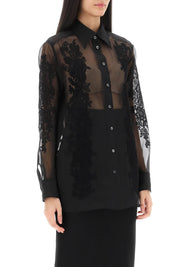 Dolce & Gabbana Organza Shirt With Lace Inserts   Black