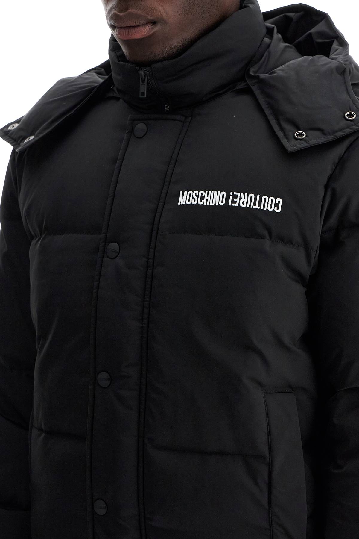 Moschino High Neck Down Jacket With Hood   Black