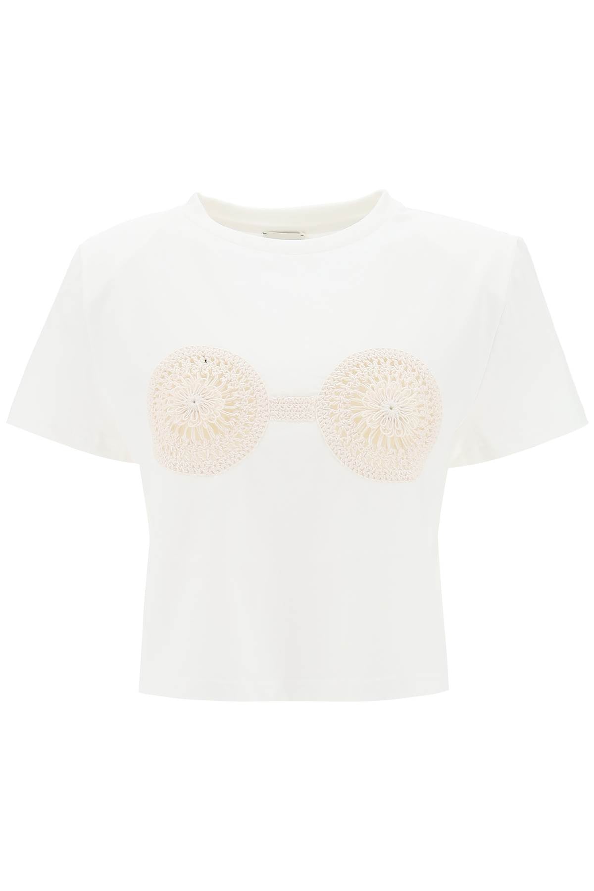 Magda Butrym Cropped T Shirt With Crochet Insert   White