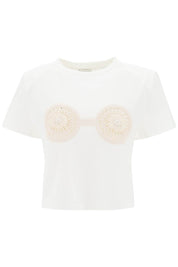 Magda Butrym Cropped T Shirt With Crochet Insert   White