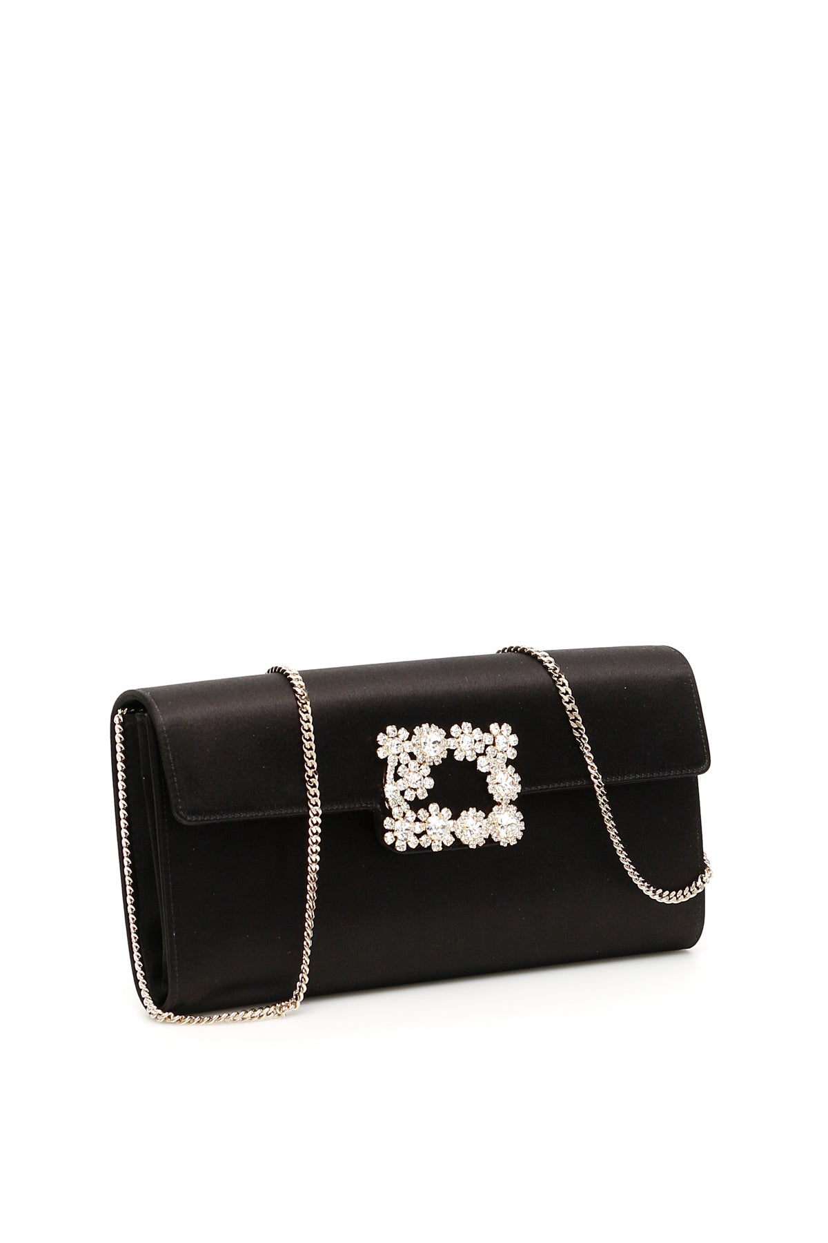 Roger Vivier Flower Buckle Envelope Clutch   Black