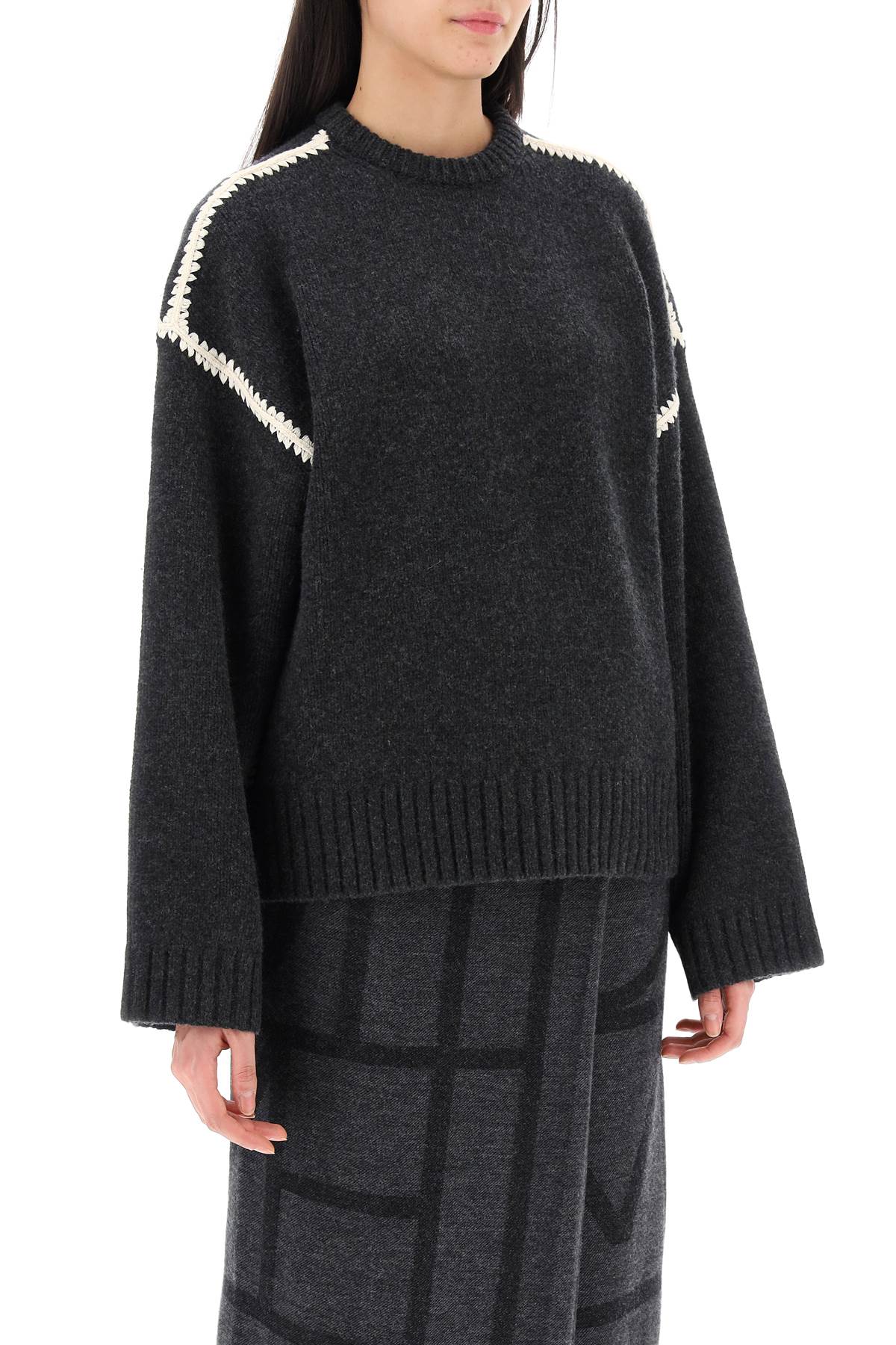 Toteme Sweater With Contrast Embroideries   Grey