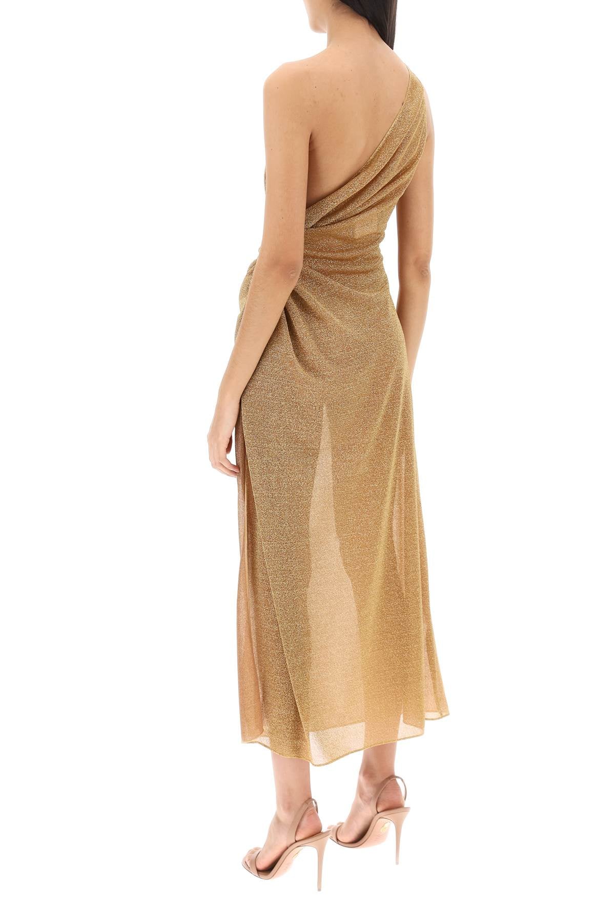 Oséree One Shoulder Dress In Lurex Knit   Gold