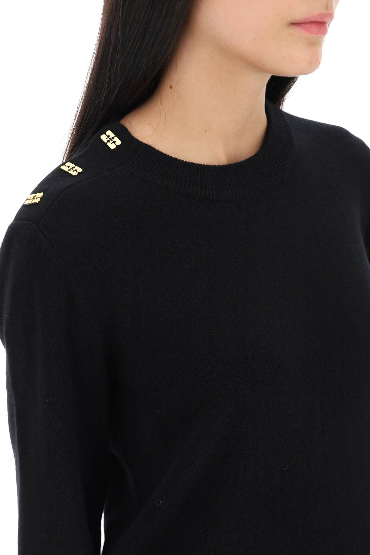 Ganni Sweater With Butterfly Buttons   Black