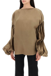 Khaite Replace With Double Quotequico Blouse With Puffed Sleeves   Brown