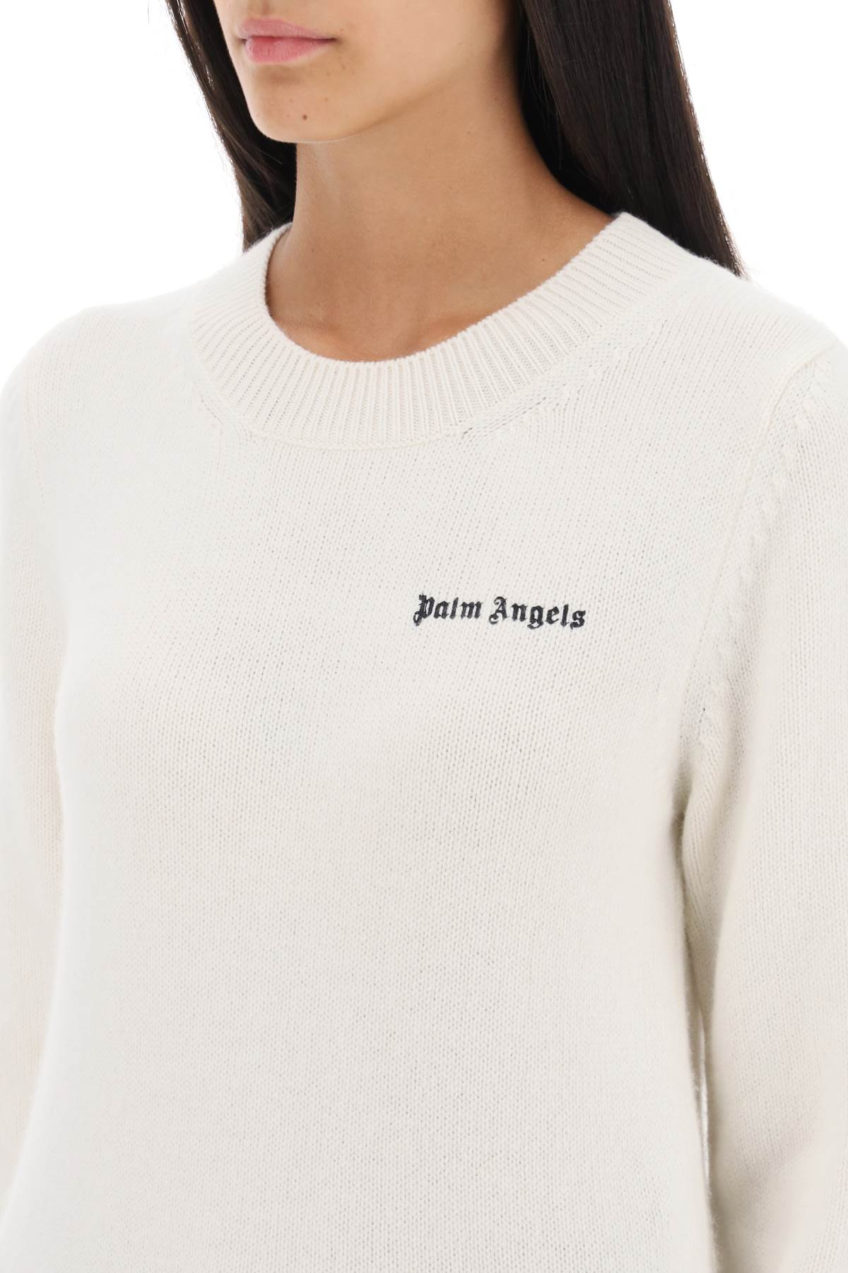 Palm Angels Cropped Sweater With Logo Embroidery   White