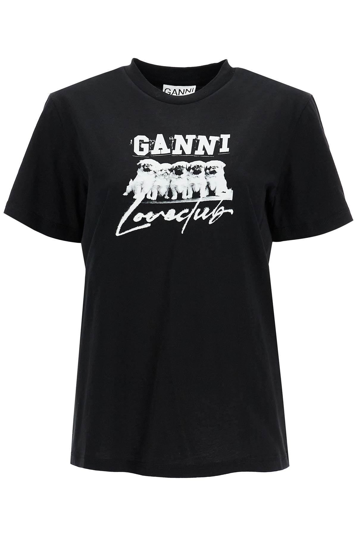 Ganni Printed Relaxed Fit T Shirt   Black