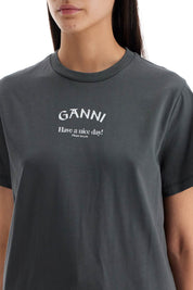 Ganni Printed Relaxed Fit T Shirt   Grey