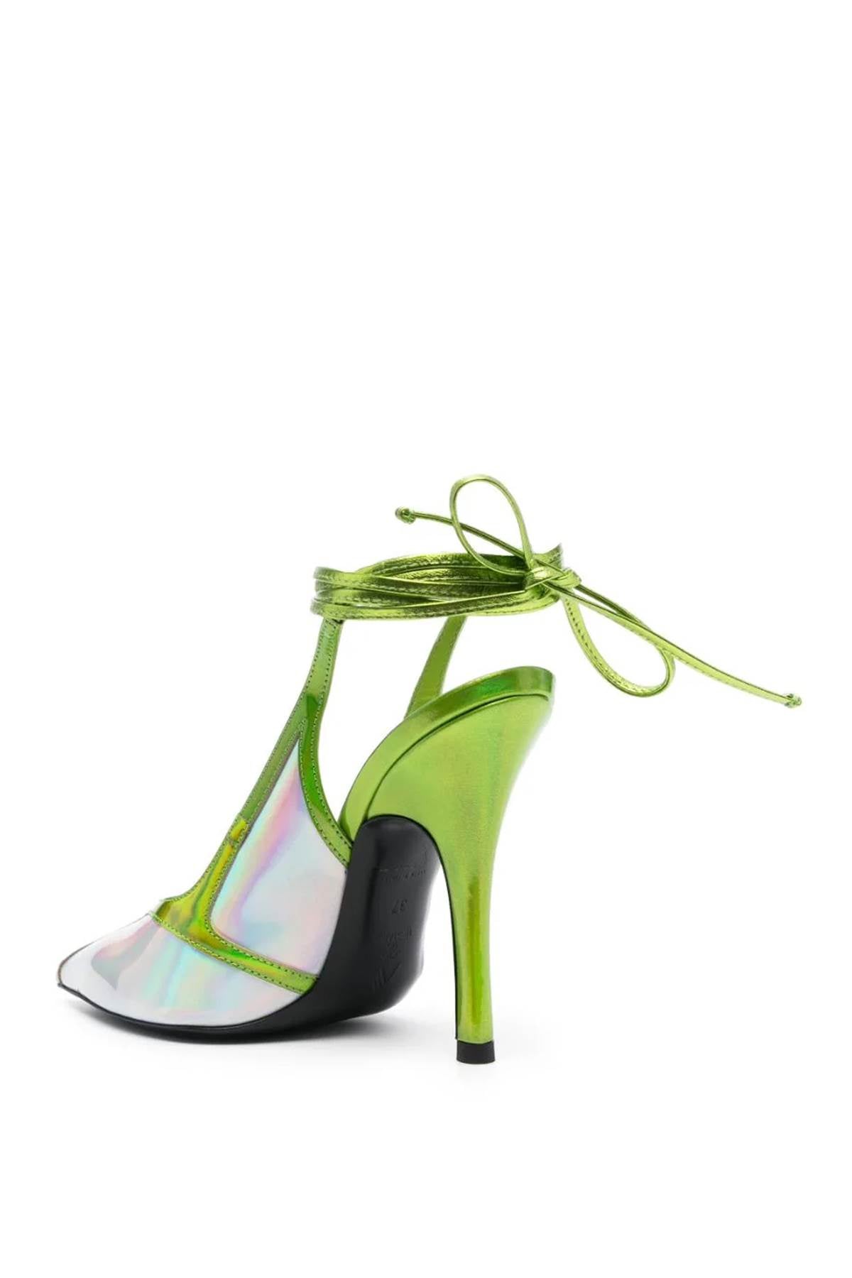 The Attico 'Venus Chrome' Slingback Pumps   Green