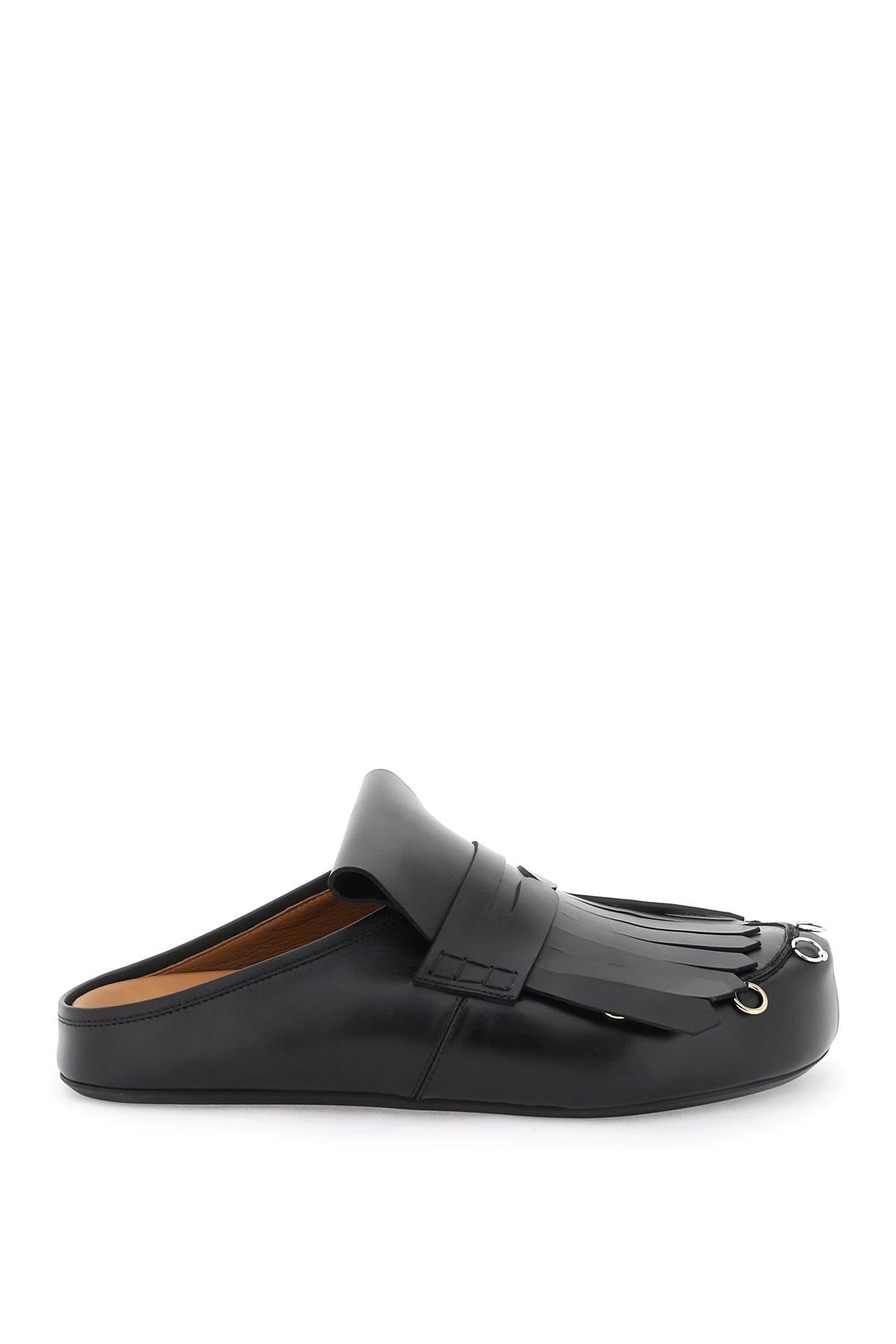 Marni Leather Clogs With Bangs And Piercings   Black