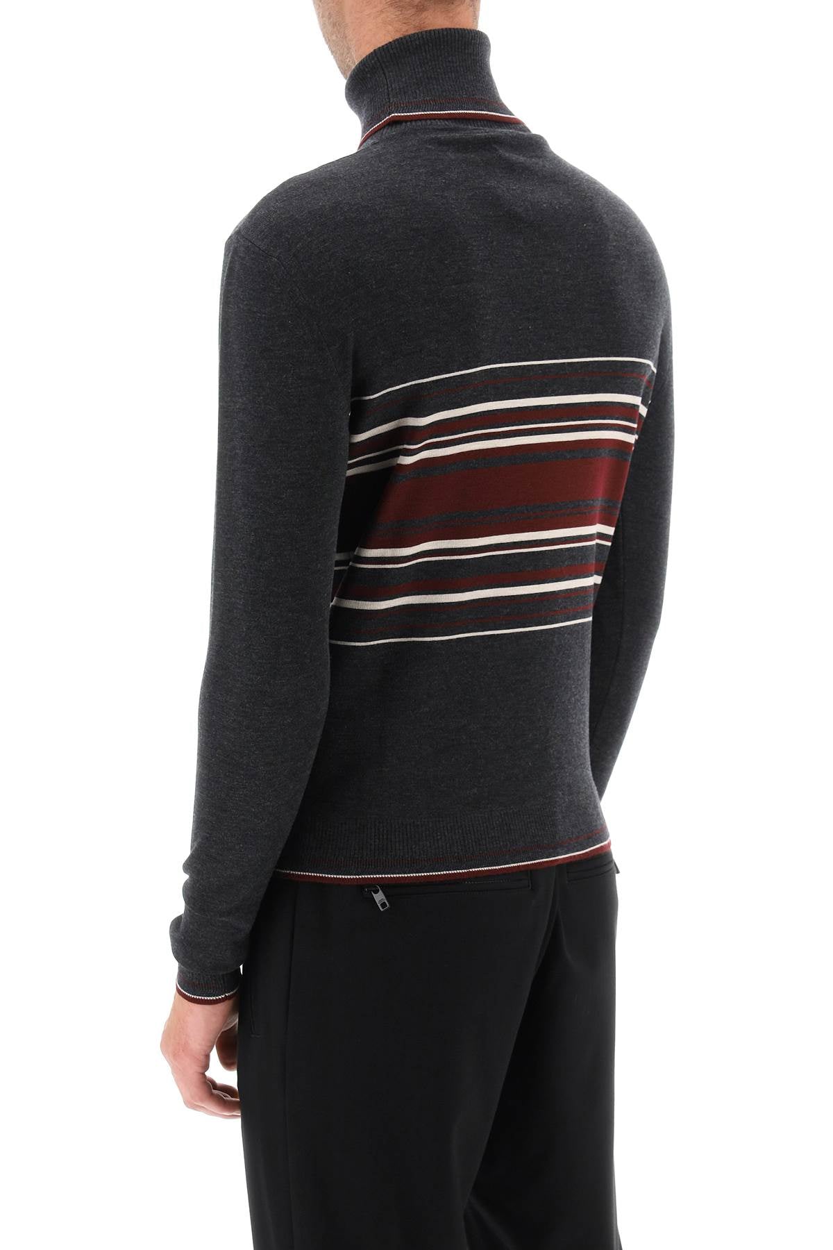 Dolce & Gabbana Striped Wool Turtleneck Sweater   Grey