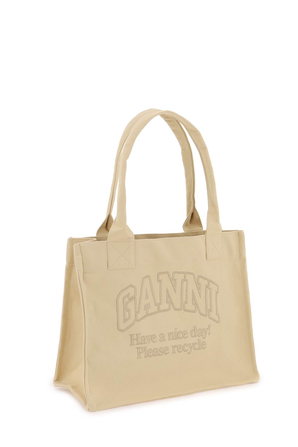 Ganni Tote Bag With Embroidery   Beige