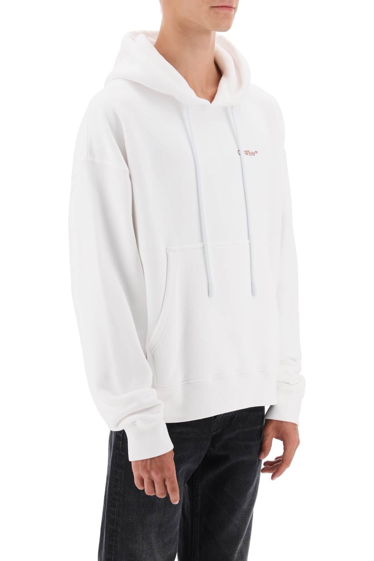 Off White Hoodie With Back Arrow Print   White