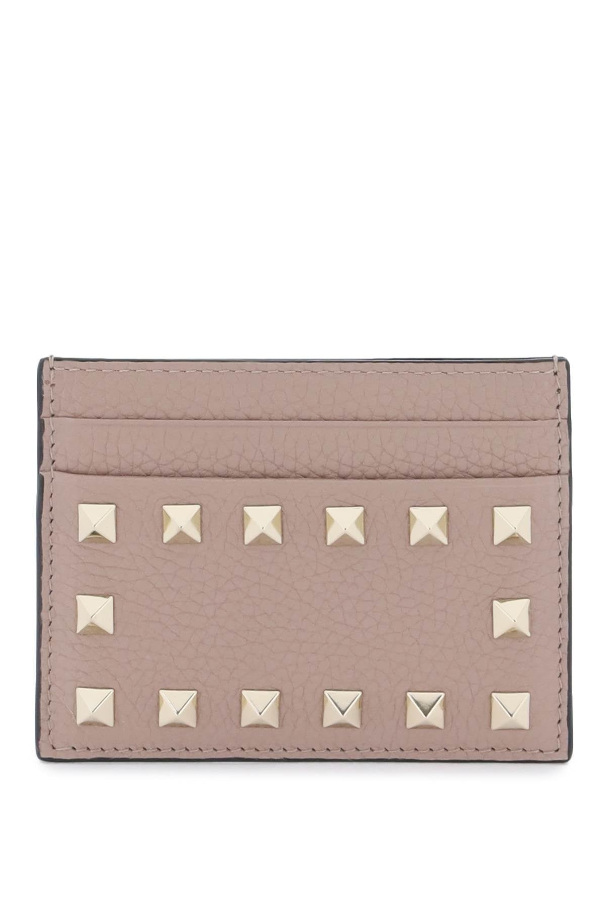 Valentino Garavani Rockstud Leather Card Holder   Neutral