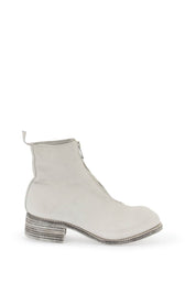 Guidi Front Zip Leather Ankle Boots   White