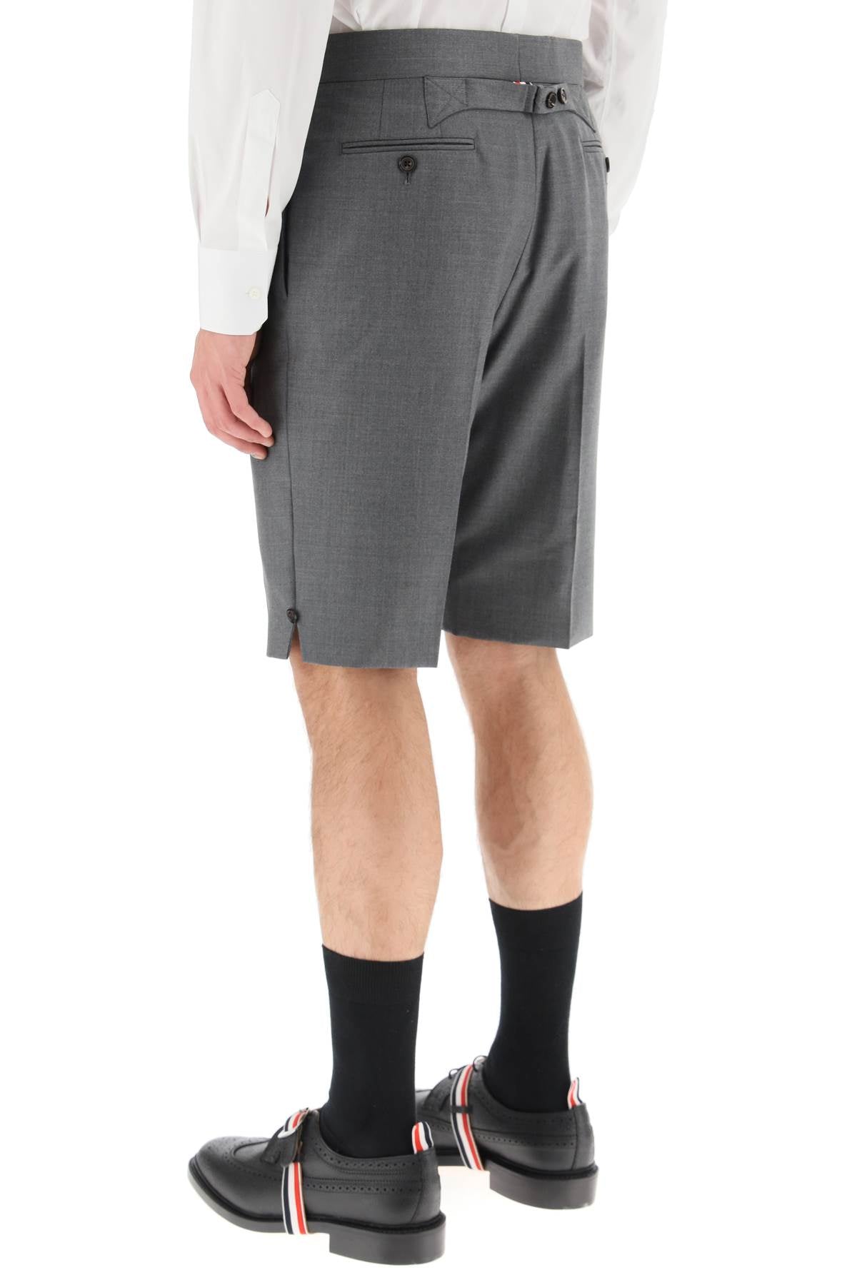 Thom Browne Super 120's Wool Shorts With Back Strap   Grey