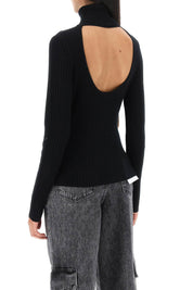 Ganni Turtleneck Sweater With Back Cut Out   Black