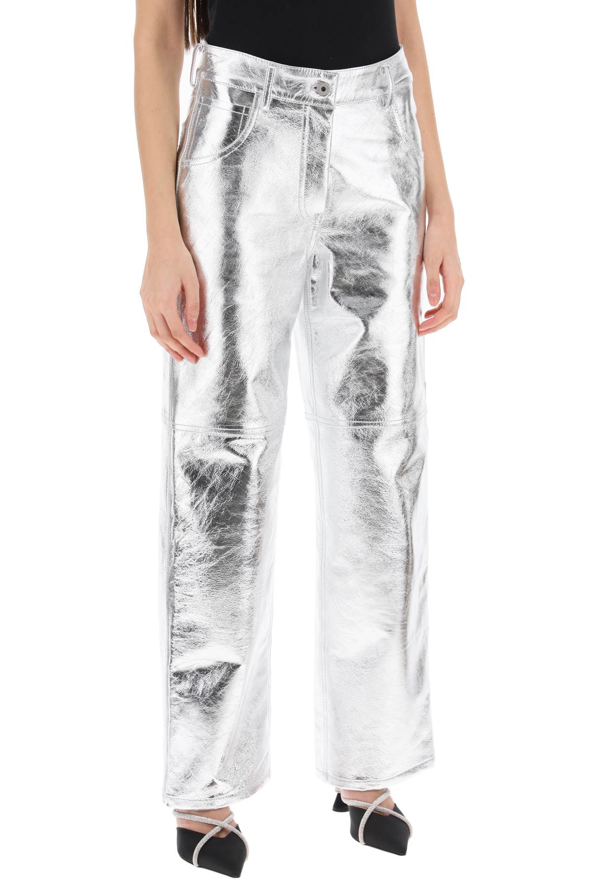 Interior Sterling Pants In Laminated Leather   Silver