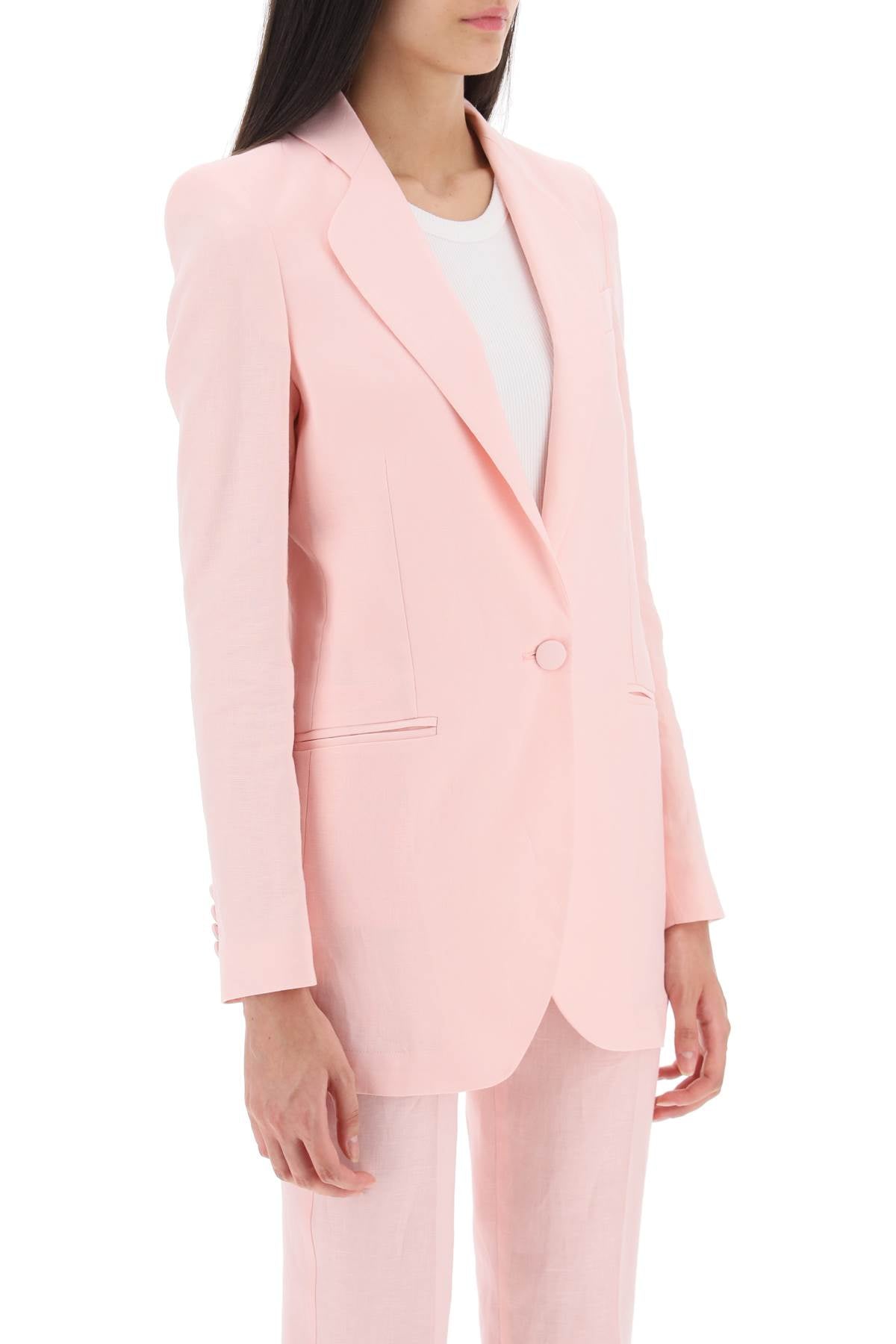 Hebe Studio Single Breasted Blazer In Linen   Pink