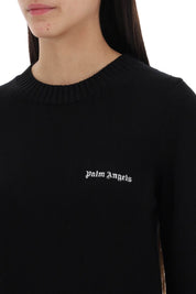 Palm Angels Cropped Pullover With Embroidered Logo   Black