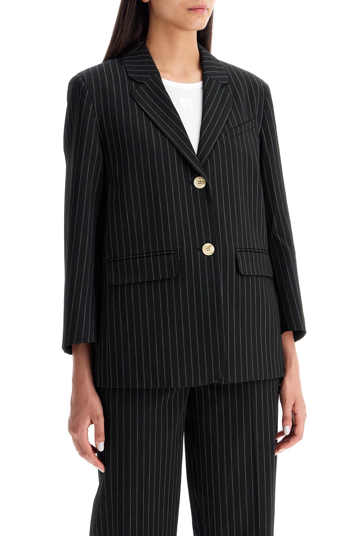 Ganni Striped Boxy Blazer   Black