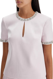 Self Portrait "satin Top With Crystals Embellishments   Pink