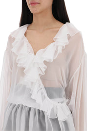 Dolce & Gabbana Silk Chiffon Blouse With Ruffles.   White