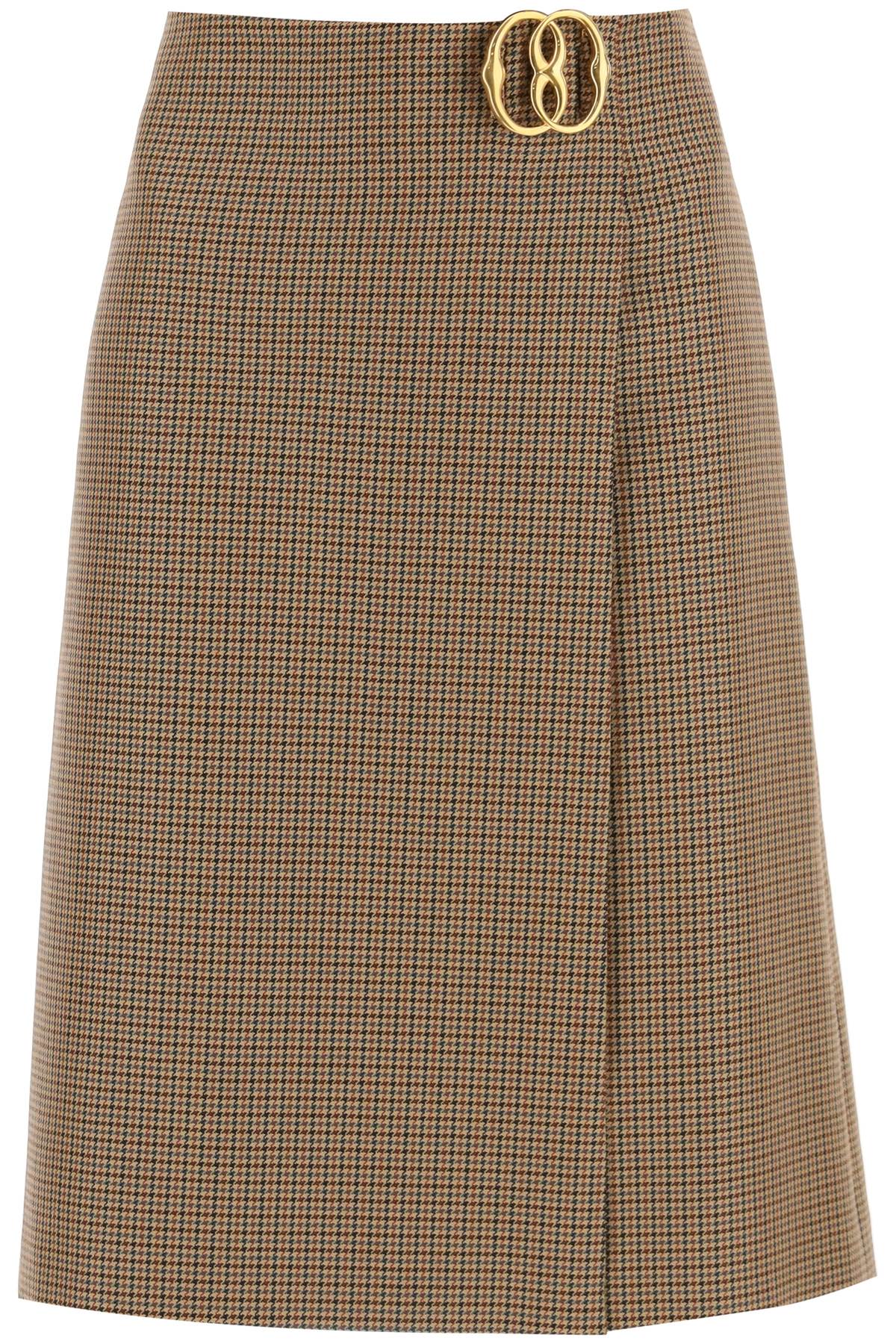 Bally Houndstooth A Line Skirt With Emblem Buckle   Beige