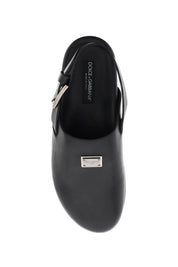 Dolce & Gabbana Leather Clogs With Logo Plate   Black