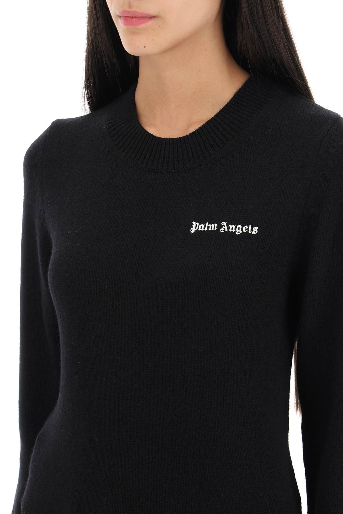 Palm Angels Cropped Sweater With Logo Embroidery   Black