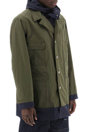 Sacai Reversible Cotton Blend Overcoat With   Blue