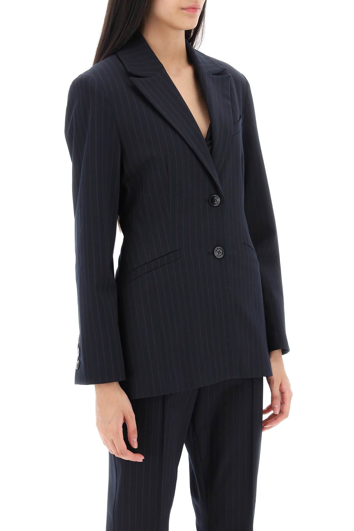 Ganni Single Breasted Pinstriped Blazer   Blue