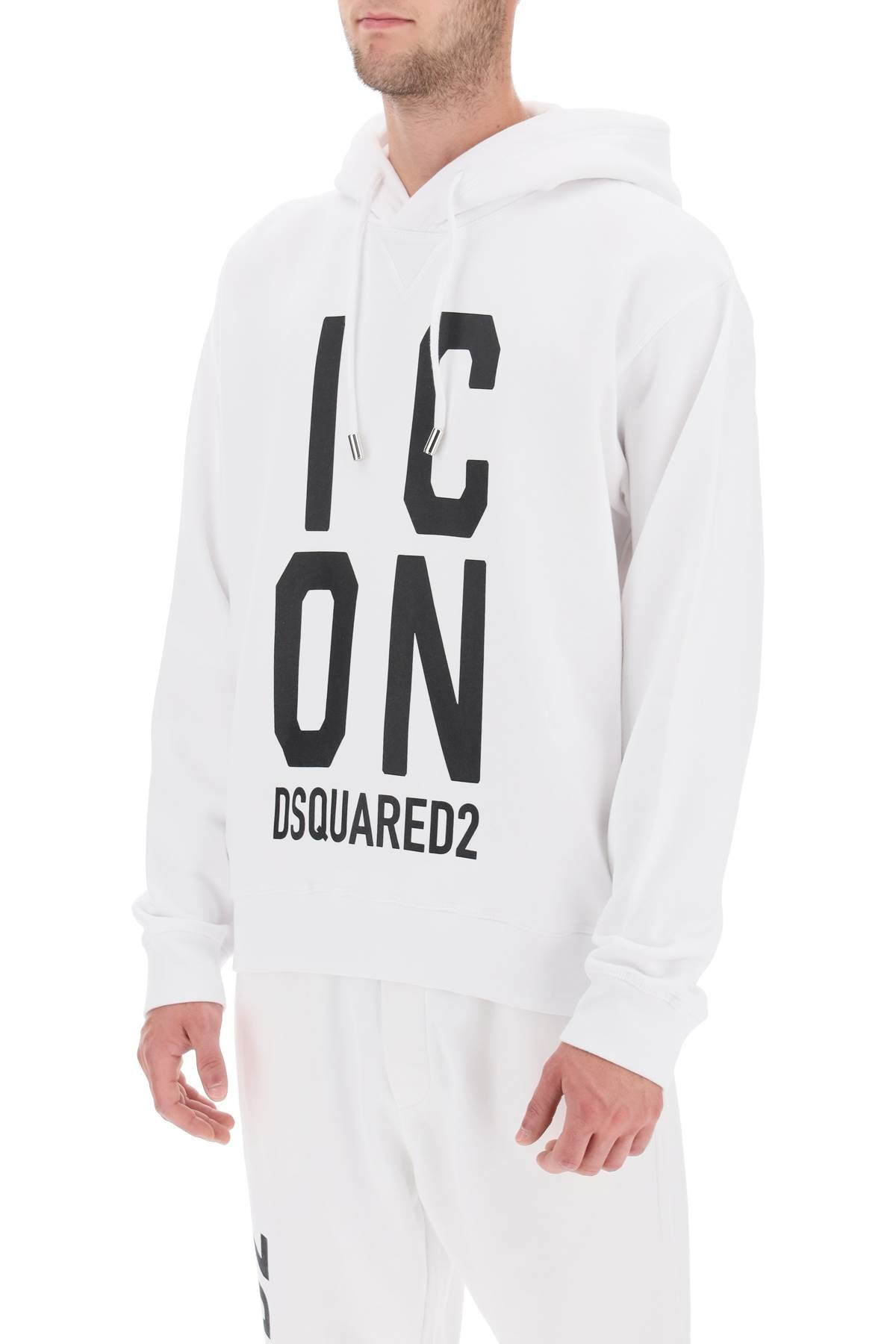 Dsquared2 'Icon Squared' Cool Fit Hoodie With Logo Print   White