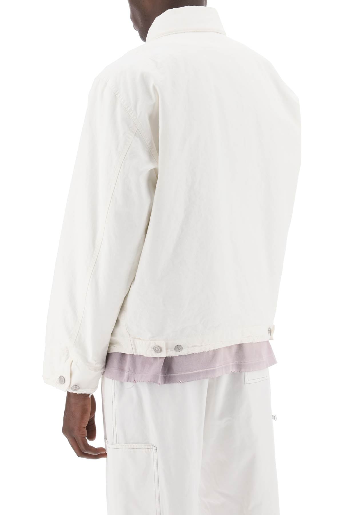 Mm6 Maison Margiela Distressed Cotton Canvas Jacket   White