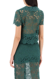 Self Portrait Replace With Double Quotechelsea Lace Guipure Top With Collar   Green