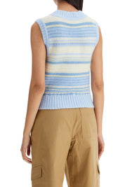 Ganni Replace With Double Quotesoft Striped Knit Vest With A Comfortable   Light Blue