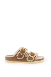 Birkenstock Arizona Big Buckle Mules In Shearling   Brown