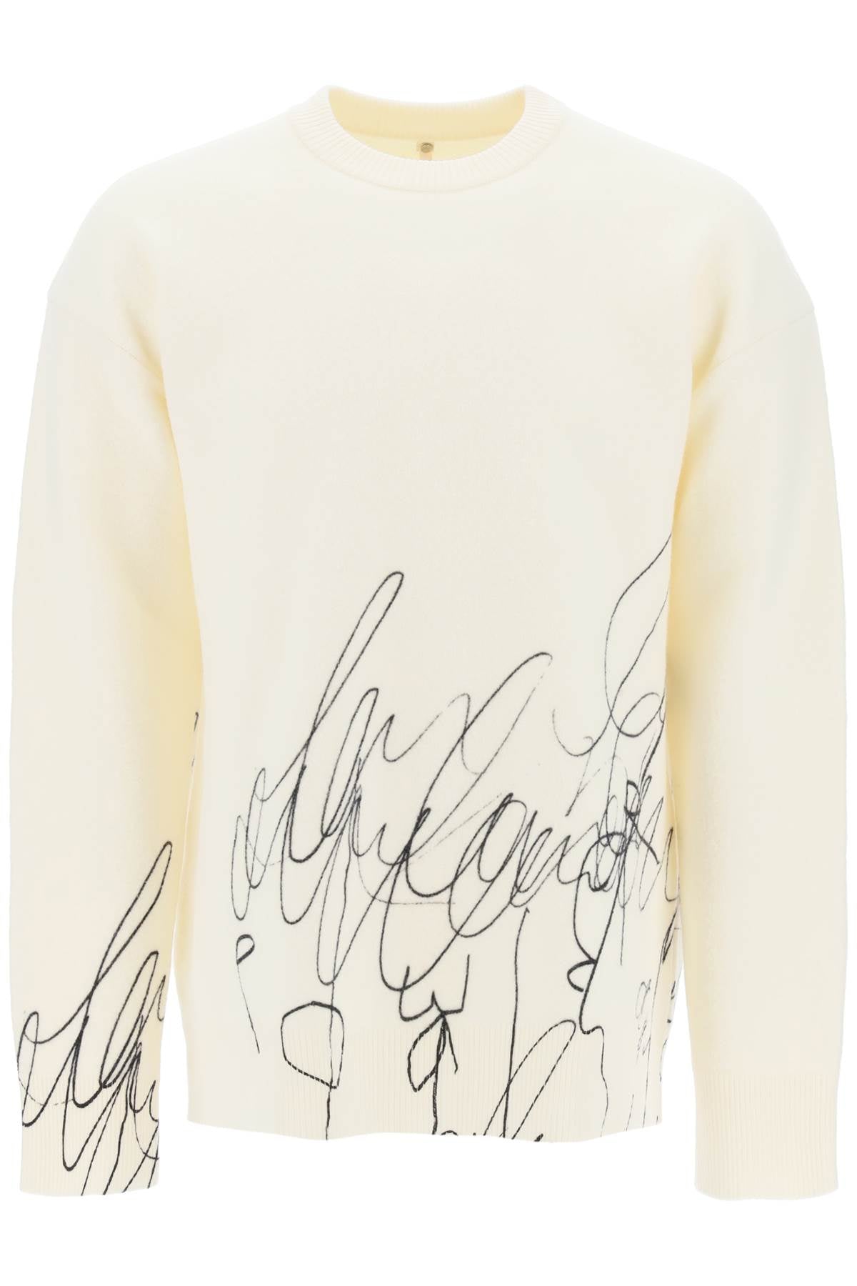 Oamc Scribble Print Wool Cotta Pullover   White