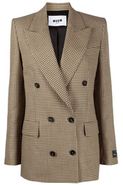 Msgm Check Motif Double Breasted Blazer   Beige